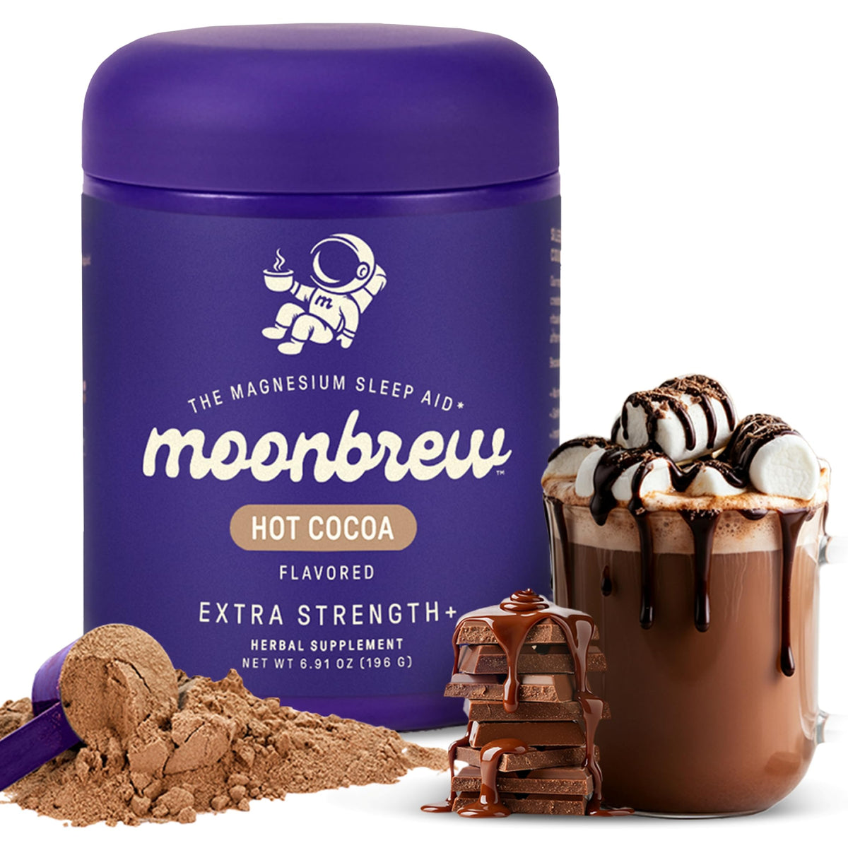 MoonBrew con magnesio y cacao en taza para un ritual nocturno relajante.
