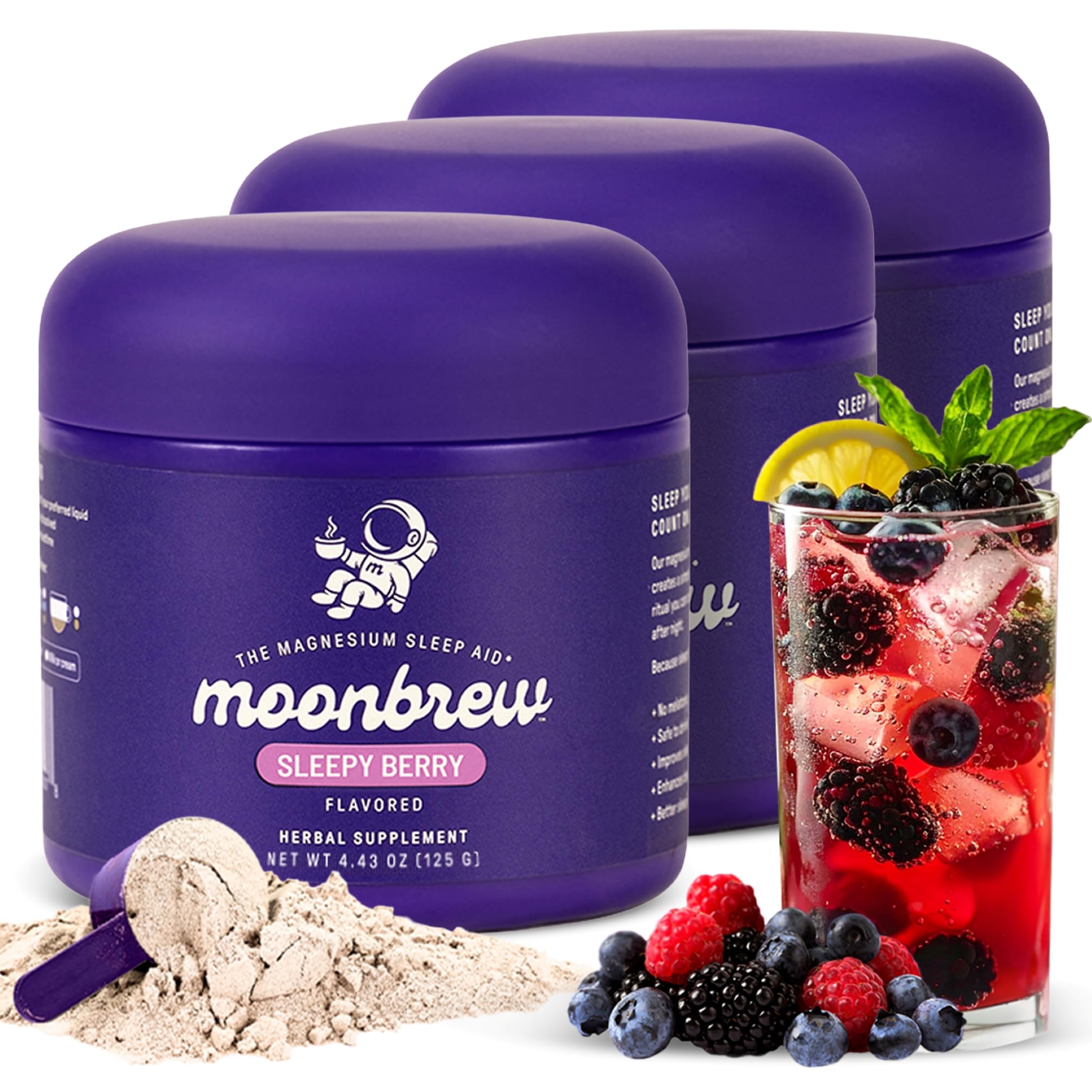 MoonBrew Sleepy Berry, frascos, apoyo suave para relajación nocturna