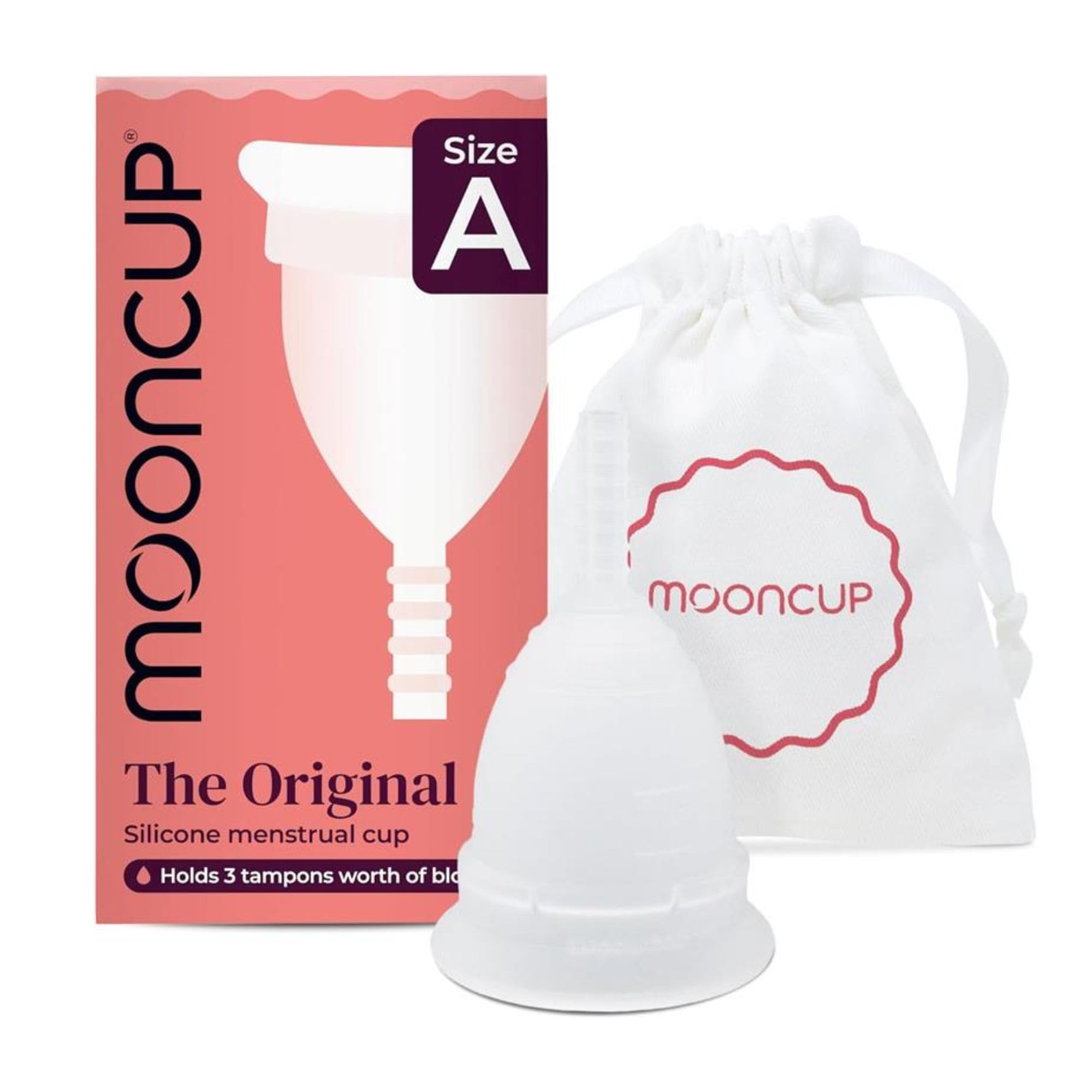 Mooncup copa menstrual tamaño A en uso diario para protección confiable.