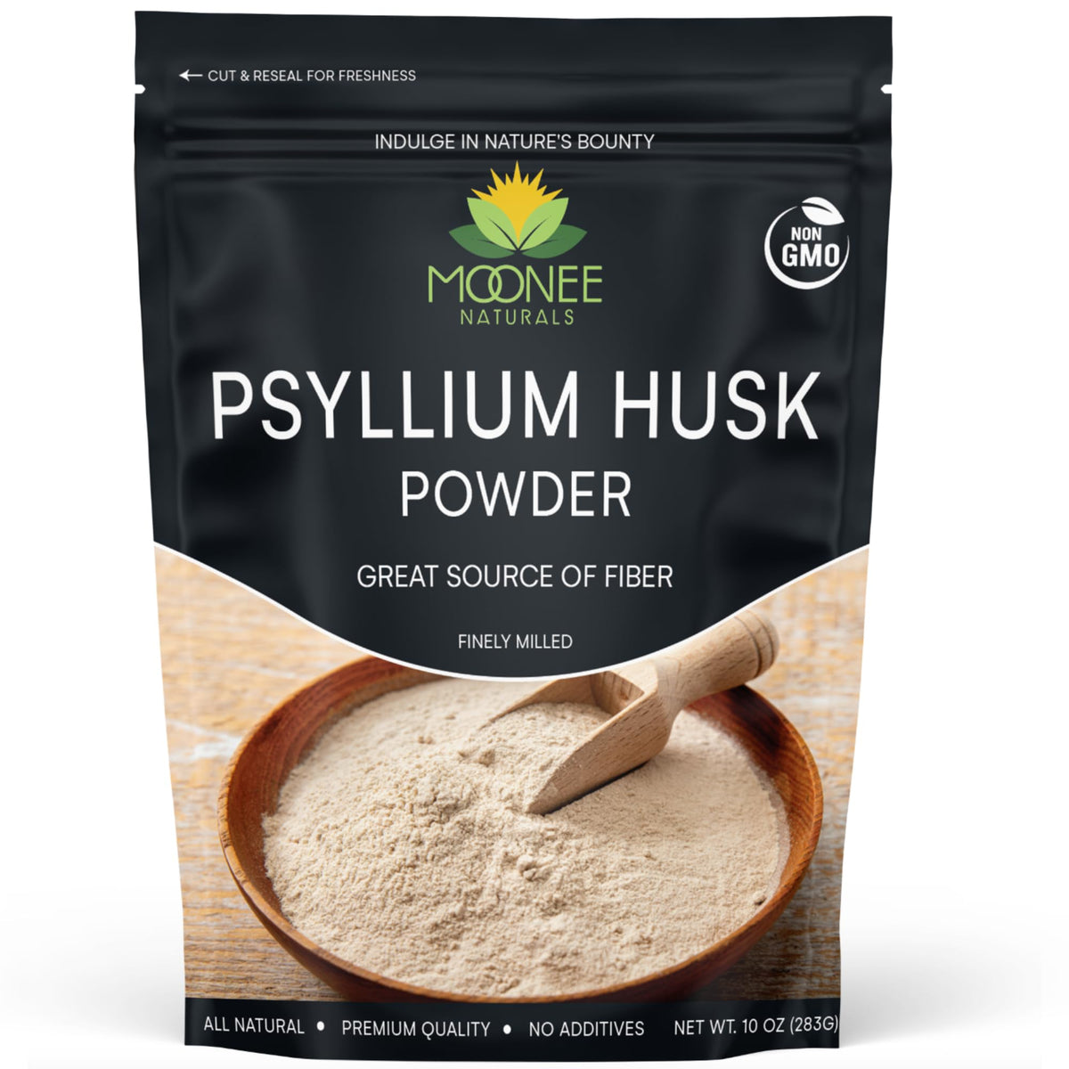 Moonee Naturals Polvo Psyllium envase, fibra natural para regularidad y digestión suave