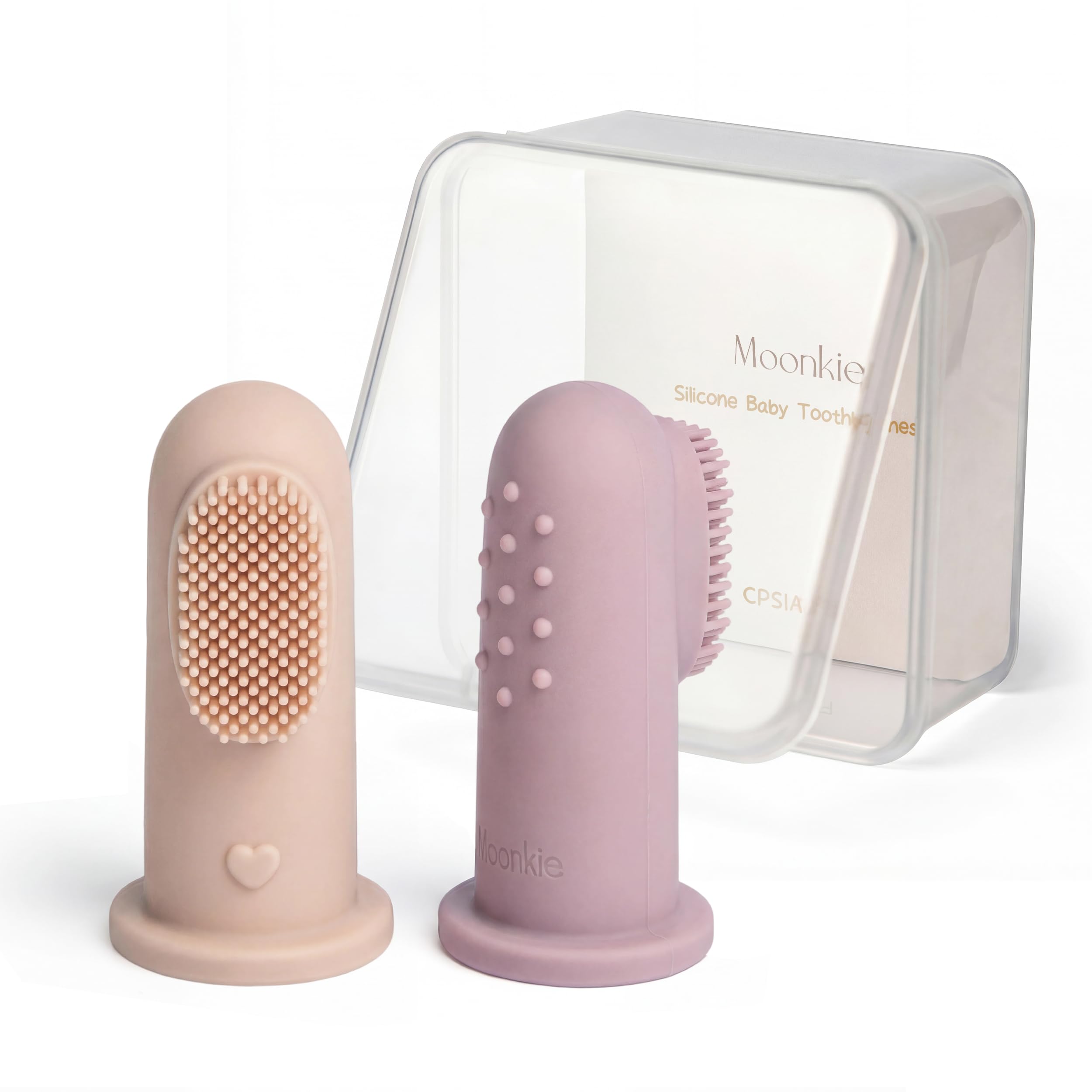Moonkie cepillo dedo para bebé, rosa suave, ideal para higiene suave.