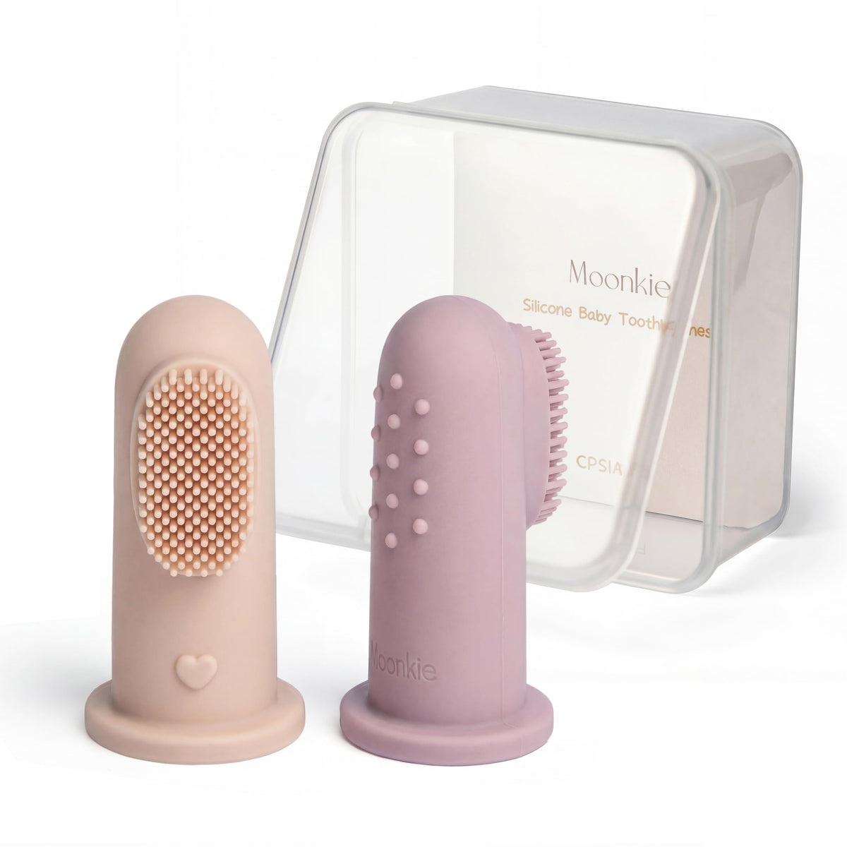 Moonkie cepillo dedo para bebé, rosa suave, ideal para higiene suave.