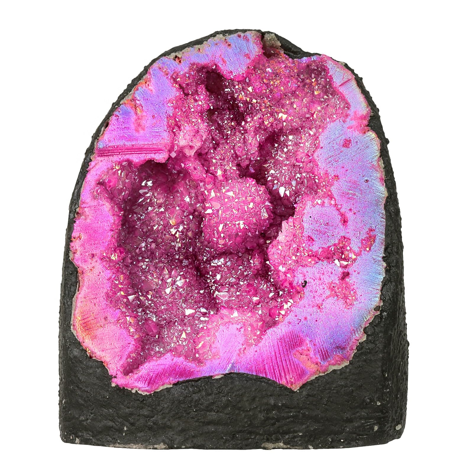 Moonsix geoda cuarzo druzy fucsia con titanio para decoración de escritorio