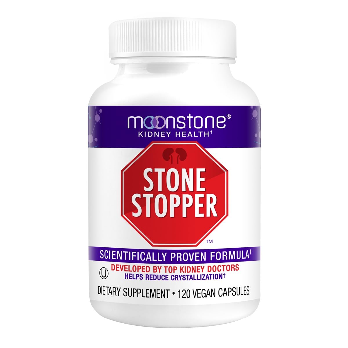 Moonstone Stone Stopper Capsules en bote, apoyo para la salud renal