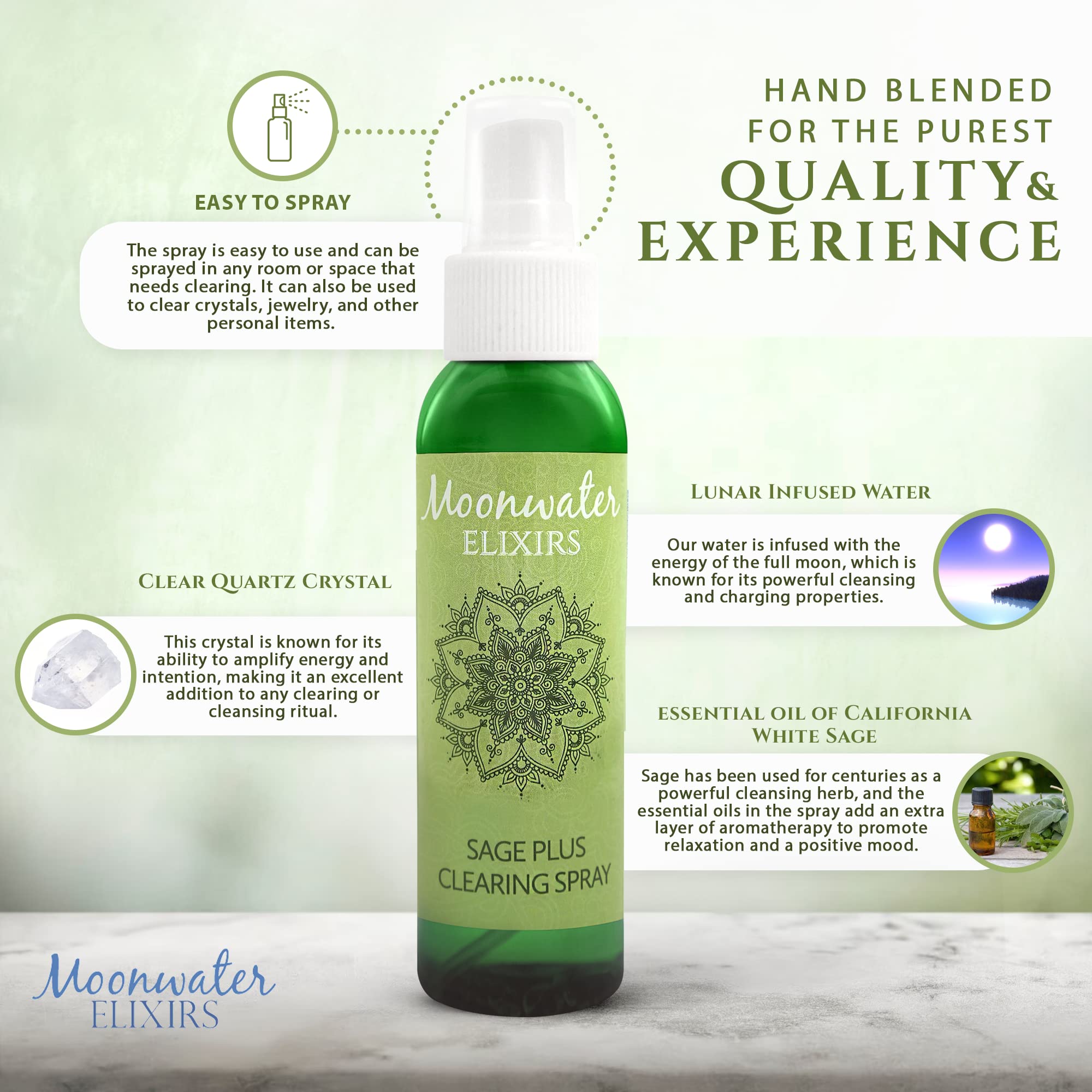Moonwater Elixirs spray salvia blanca, bruma para claridad en casa.