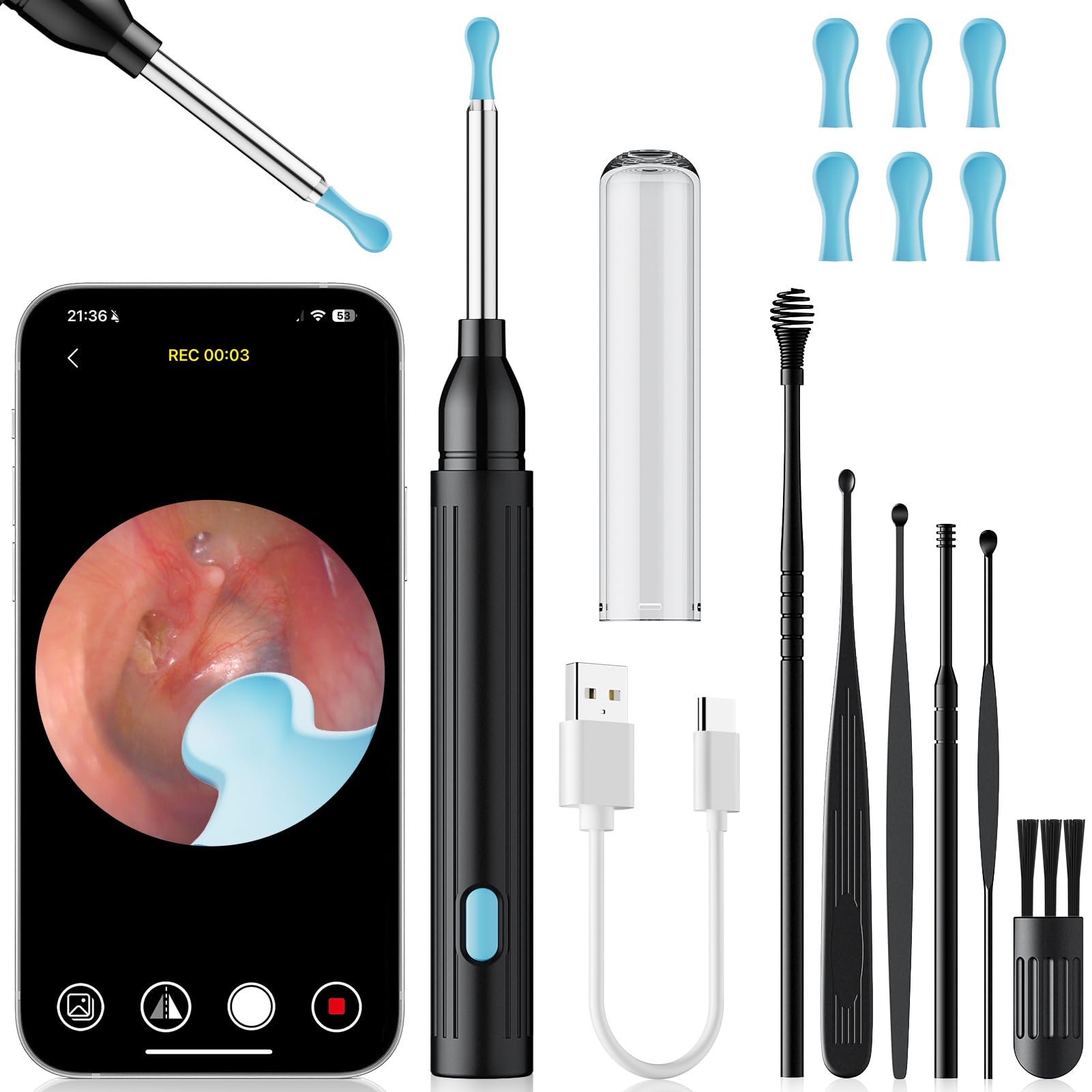 MOOPHY cámara-oreja-1296p para inspeccionar oído con claridad