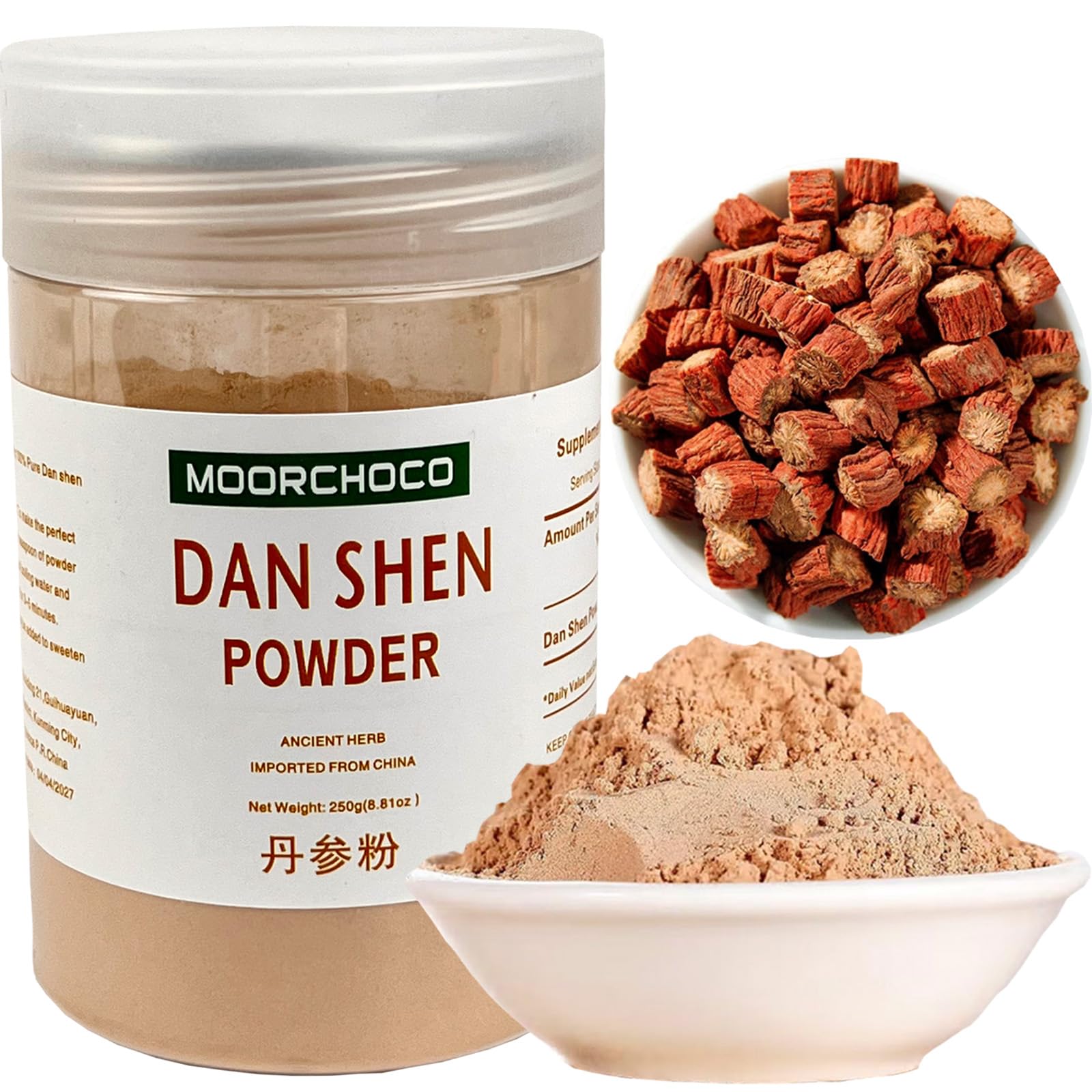 MOORCHOCO Dan Shen Polvo 120 tamiz, polvo fino para absorción eficiente.