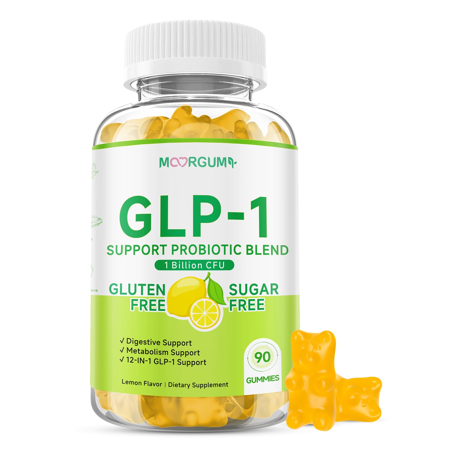 MOORGUMY GLP-1 Balance gomitas en bote para soporte digestivo diario.