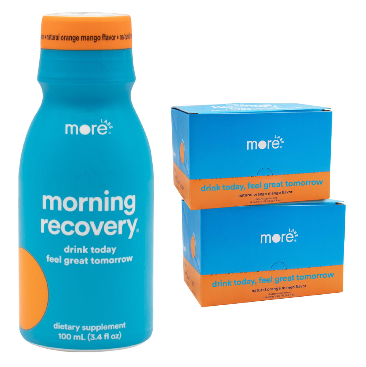 More Labs Morning Recovery DHM Electrolyte: botella vertiendo para hidratarse durante la noche