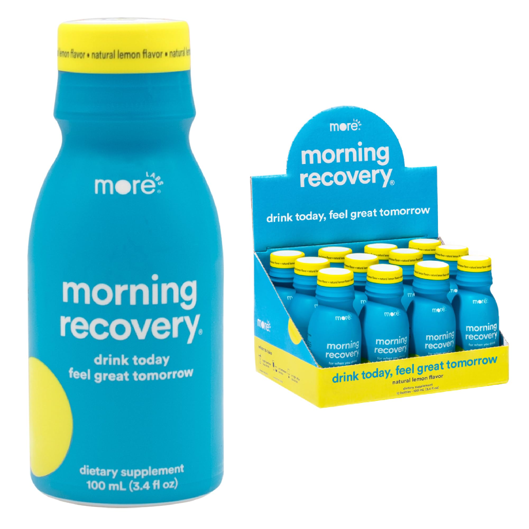 More Labs Morning Recovery: botella de electrolitos lista para hidratar tras beber