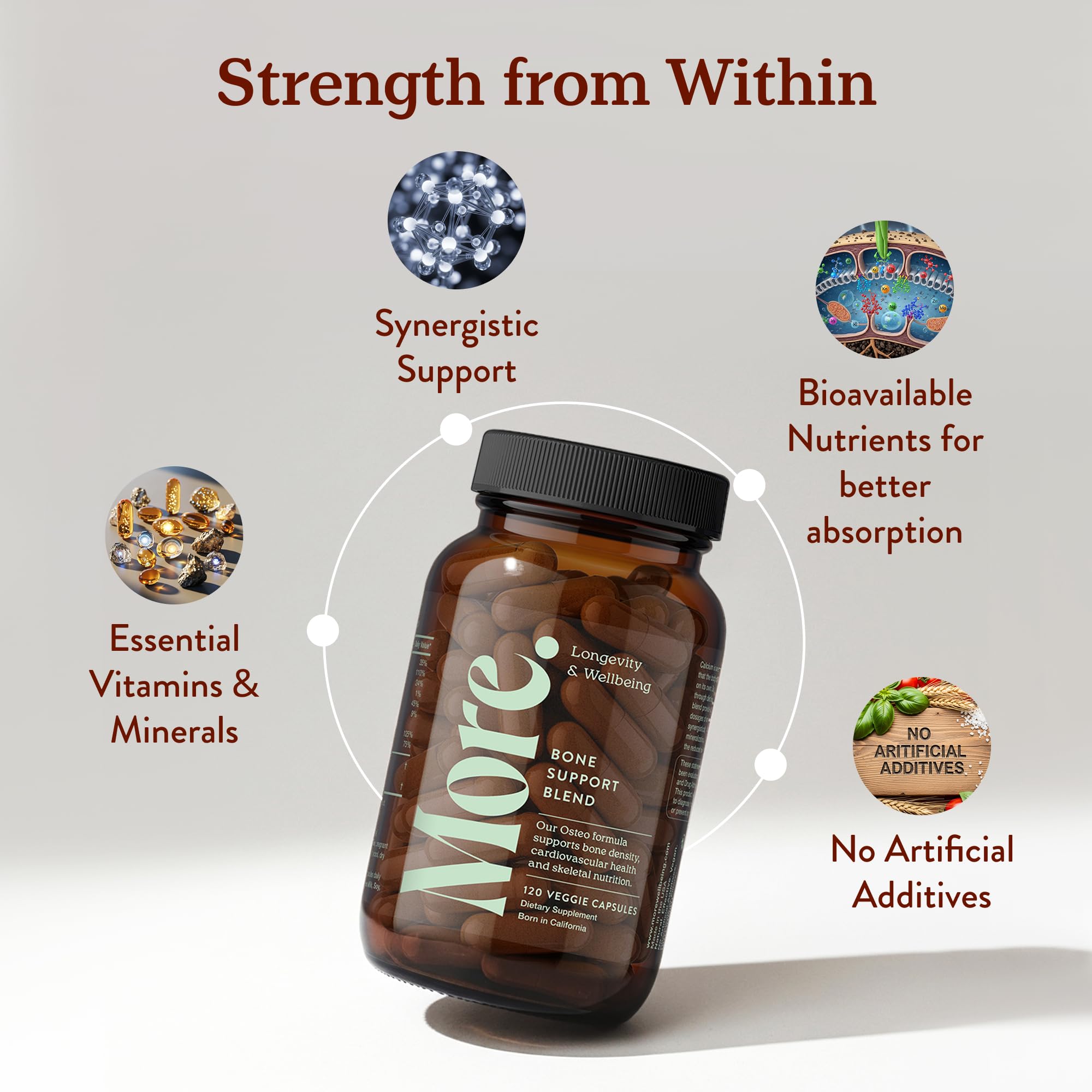 More Longevity magnesio, zinc y minerales para huesos fuertes