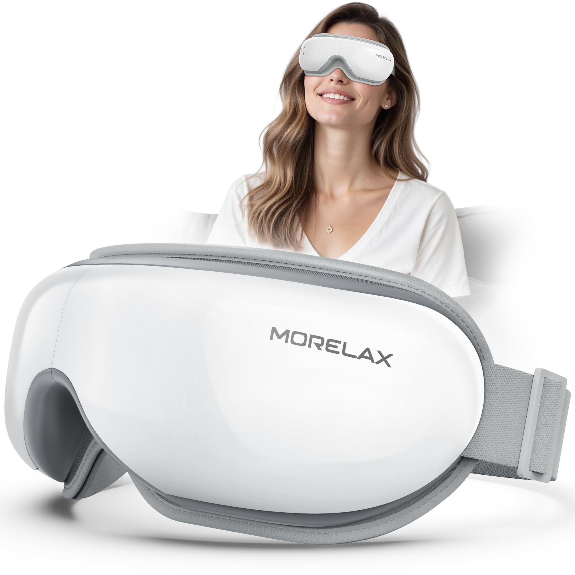 Morelax masaje ocular con calor y música integrada para relajación.