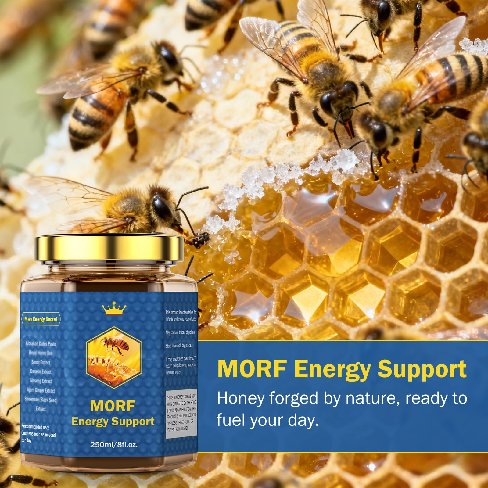 Combinación MORF Energy Support miel y datiles, ideal para energía natural.