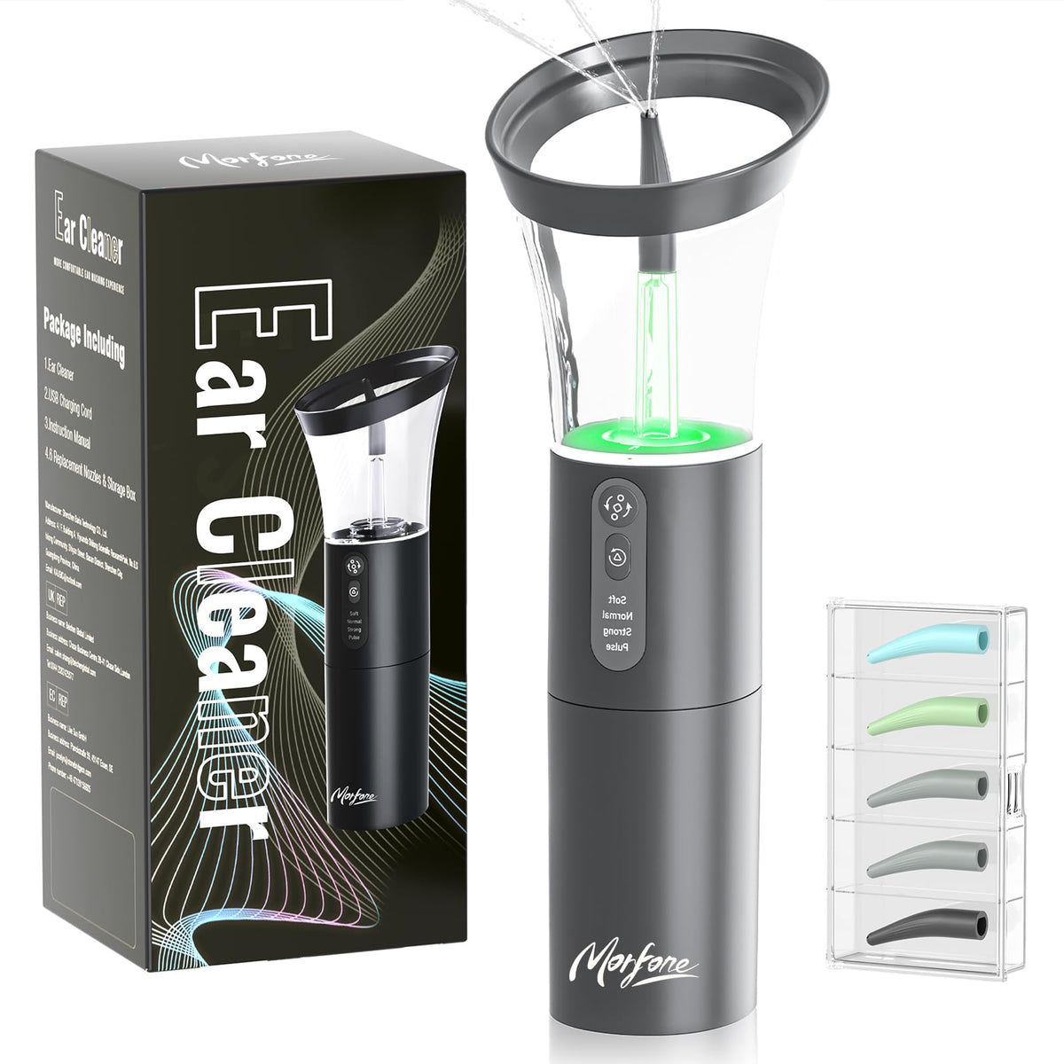 Morfone kit limpieza oídos: dispositivo en primer plano para uso cómodo y seguro.