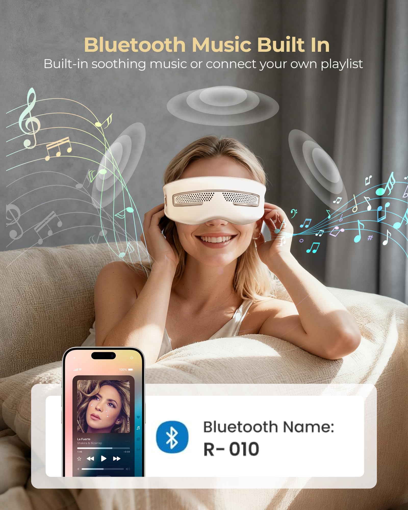 Morfone masaje ocular con calor para relajar ojos cansados.