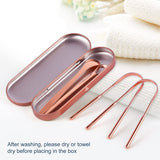 Estuche portátil para raspadores de lengua MORGLES, compacto para viaje.
