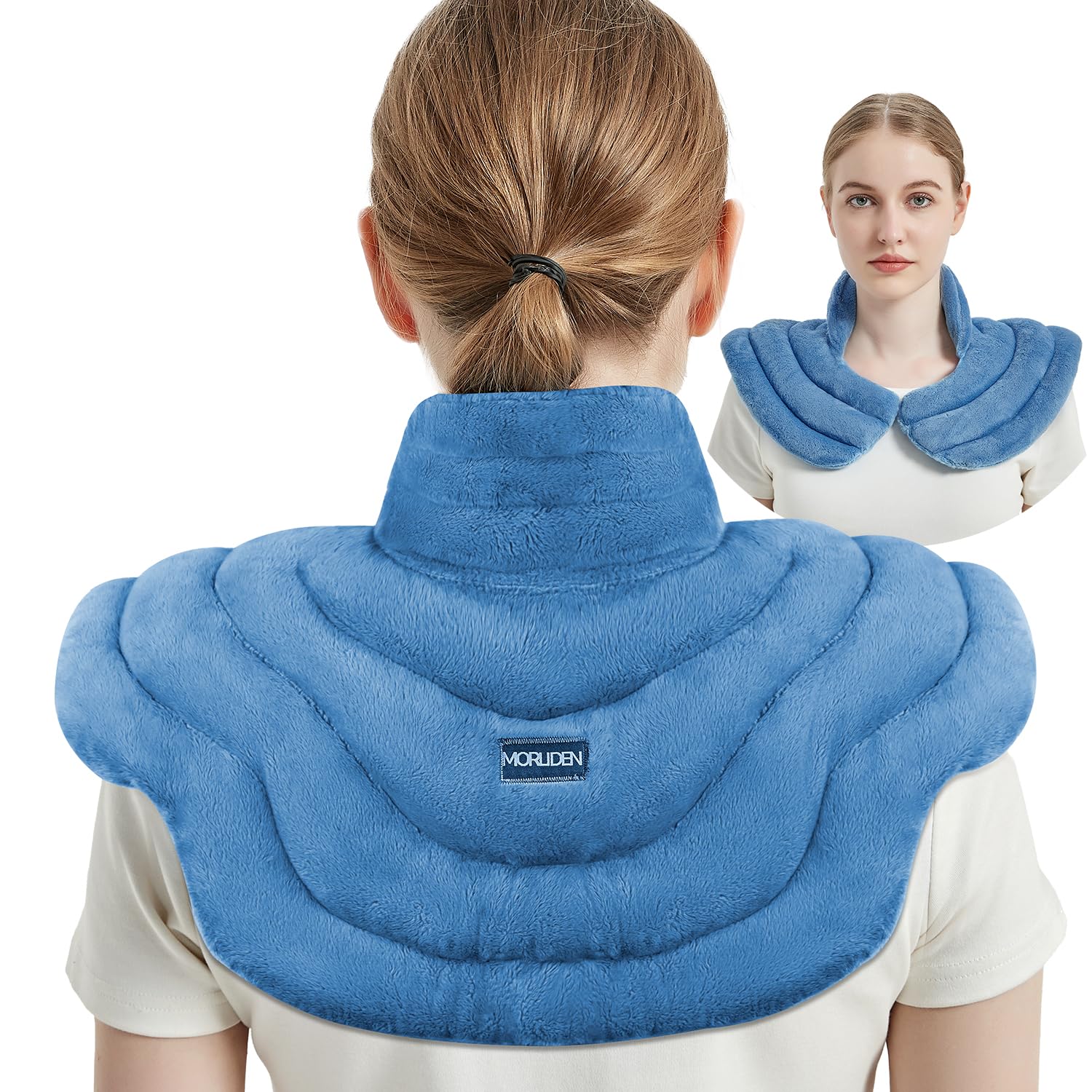 MORLIDEN almohadilla de calor para cuello y hombros, uso cómodo en microondas para alivio suave.