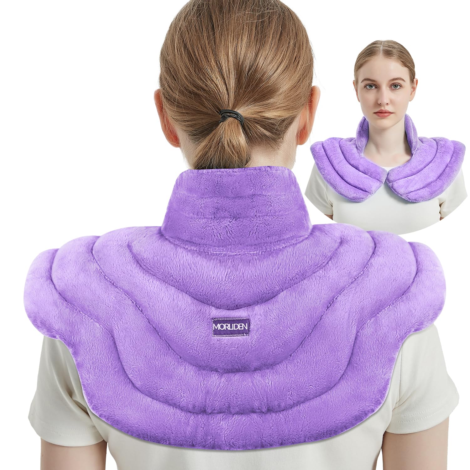 Almohadilla MORLIDEN para cuello y hombros con calor reconfortante en acción.