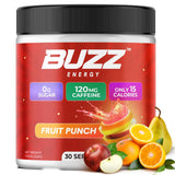 Morning Buzz etiqueta-ingredientes destaca vitaminas y antioxidantes beneficiosos.