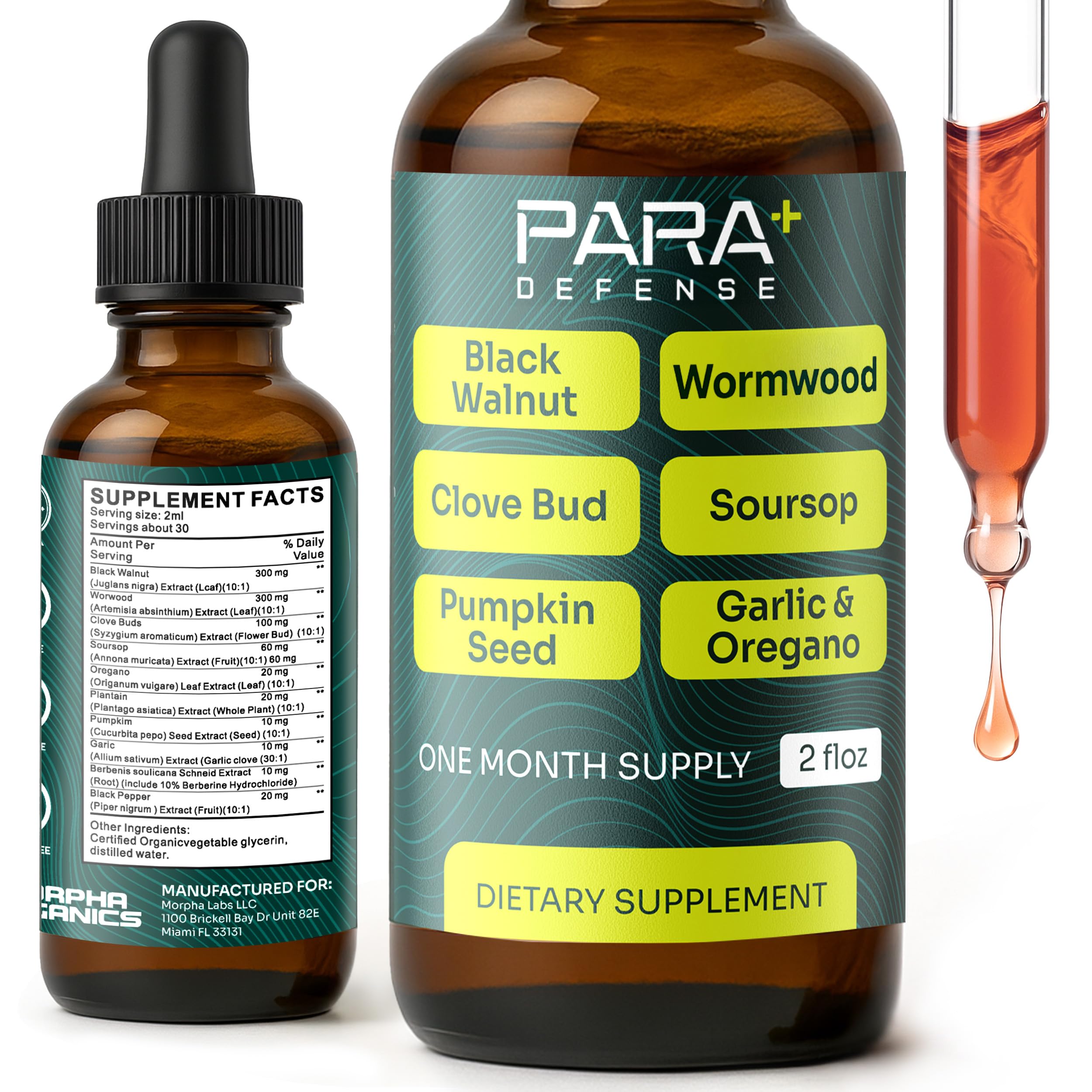 Morpha Organics Para Defense gotas - botella para uso diario y soporte digestivo.