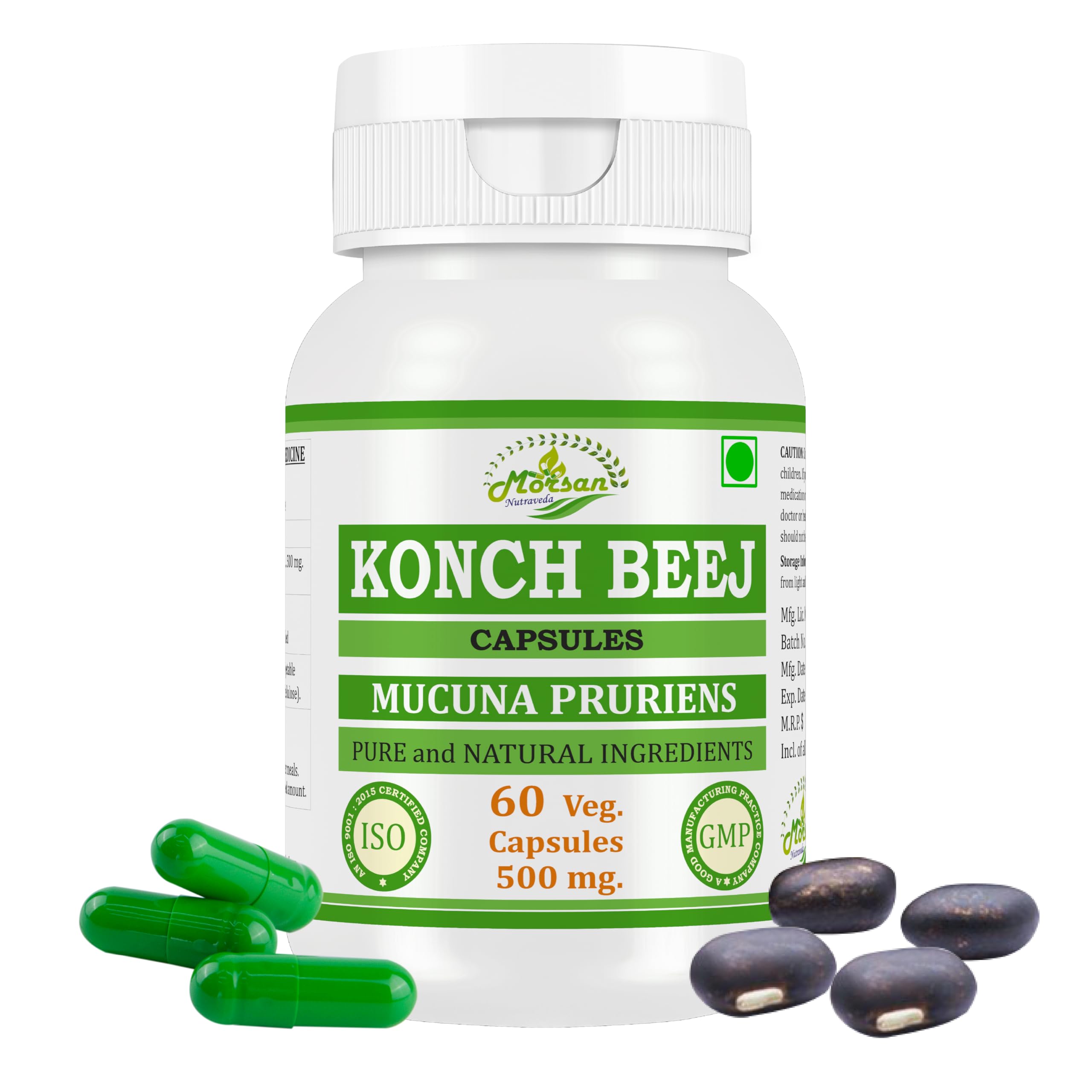 Cápsulas Morsan Nutraveda Kaunch en frasco para uso diario en un estilo de vida natural.