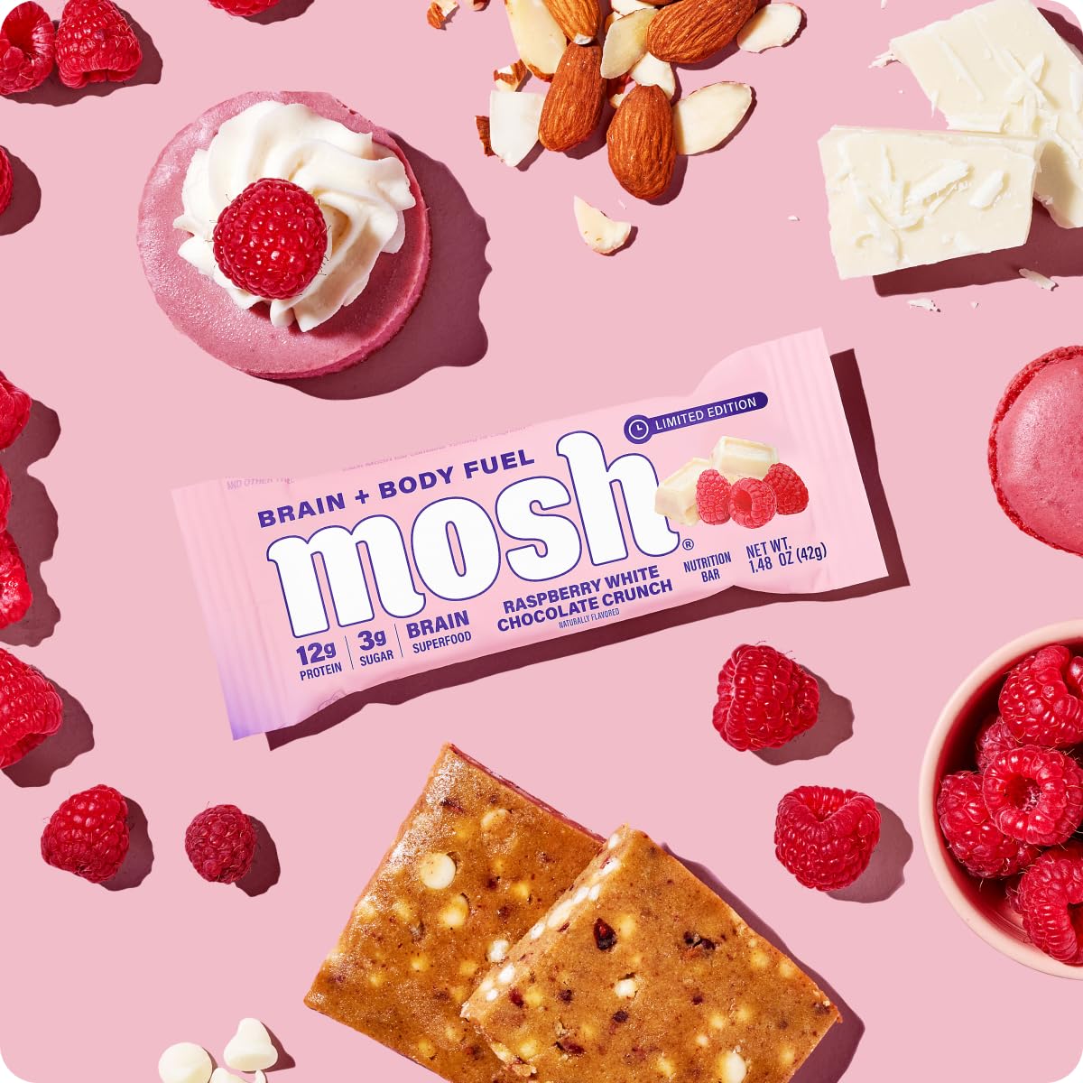 Barra MOSH con ingredientes naturales y limpios para snack consciente.