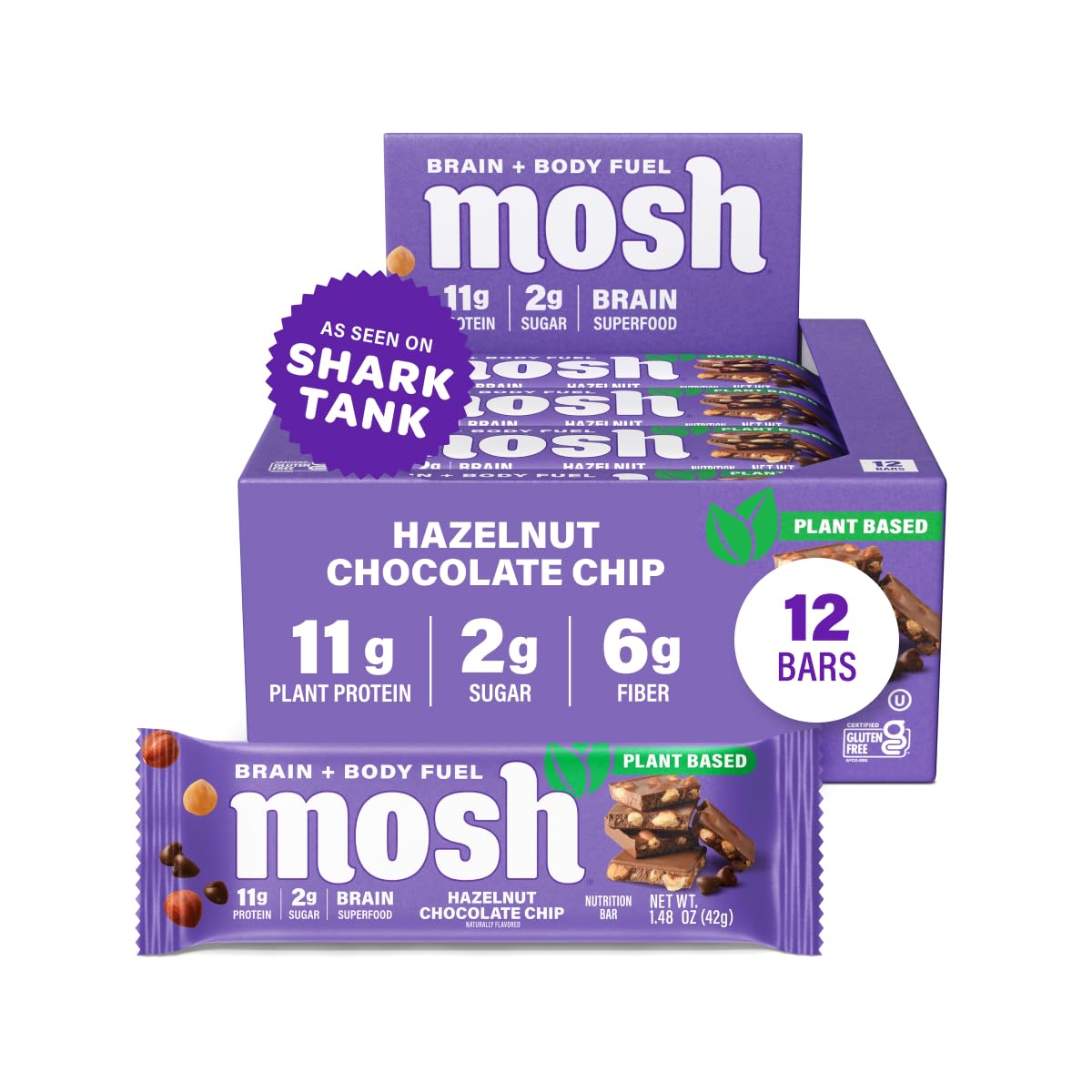Barras MOSH avellana-chispas-cacao con Cognizin para enfoque sostenido