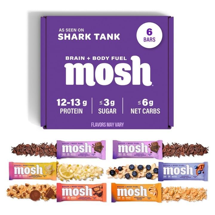 Barras MOSH en lote de variedad, snack keto práctico para llevar.