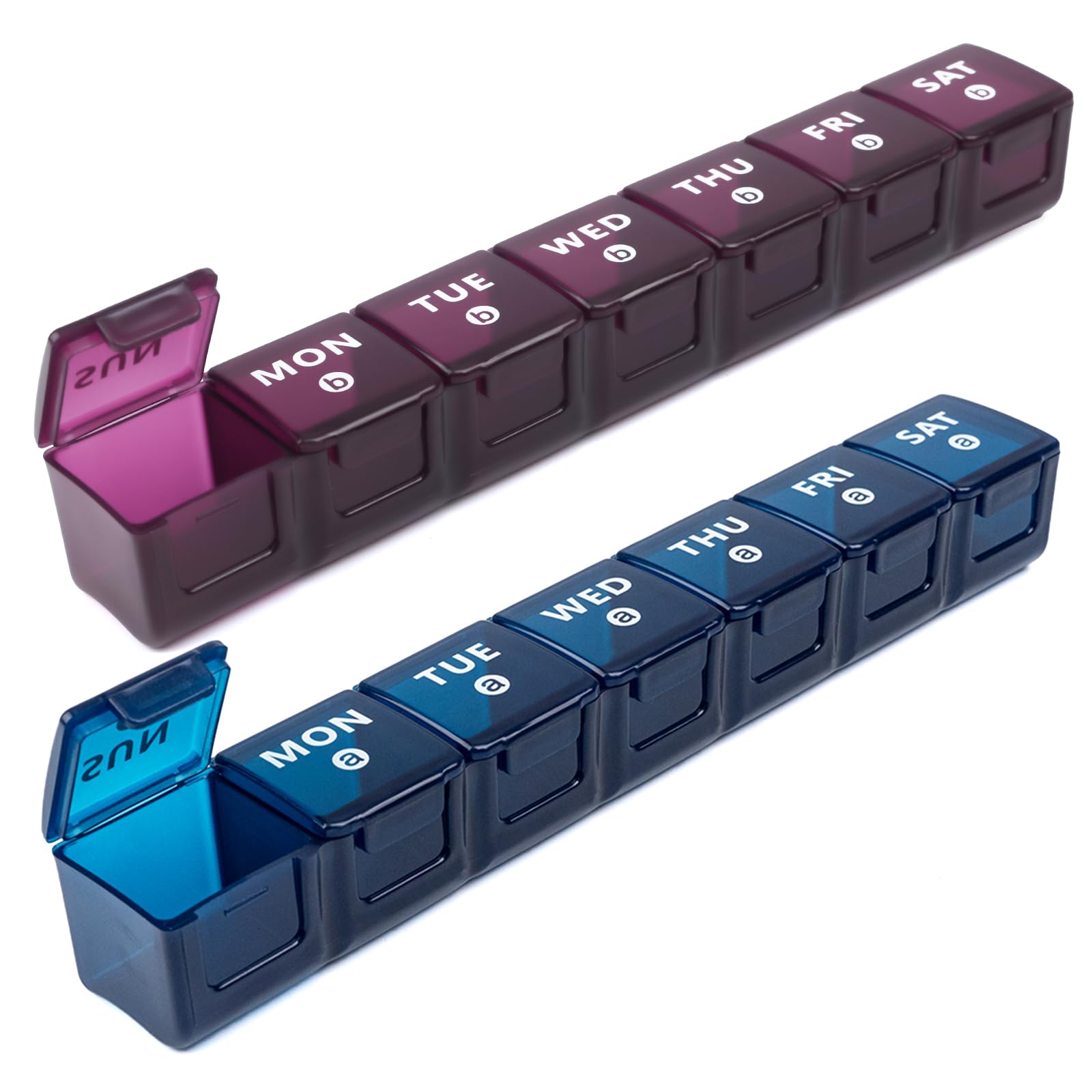 Organizador Mossime de pastillas semanal, vista frontal, ideal para viajar.