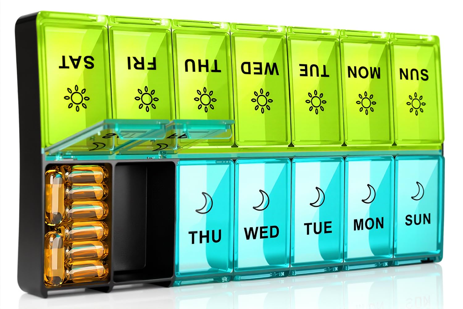 Mossime XL organizador diario de pastillas, día y noche para recordatorios claros