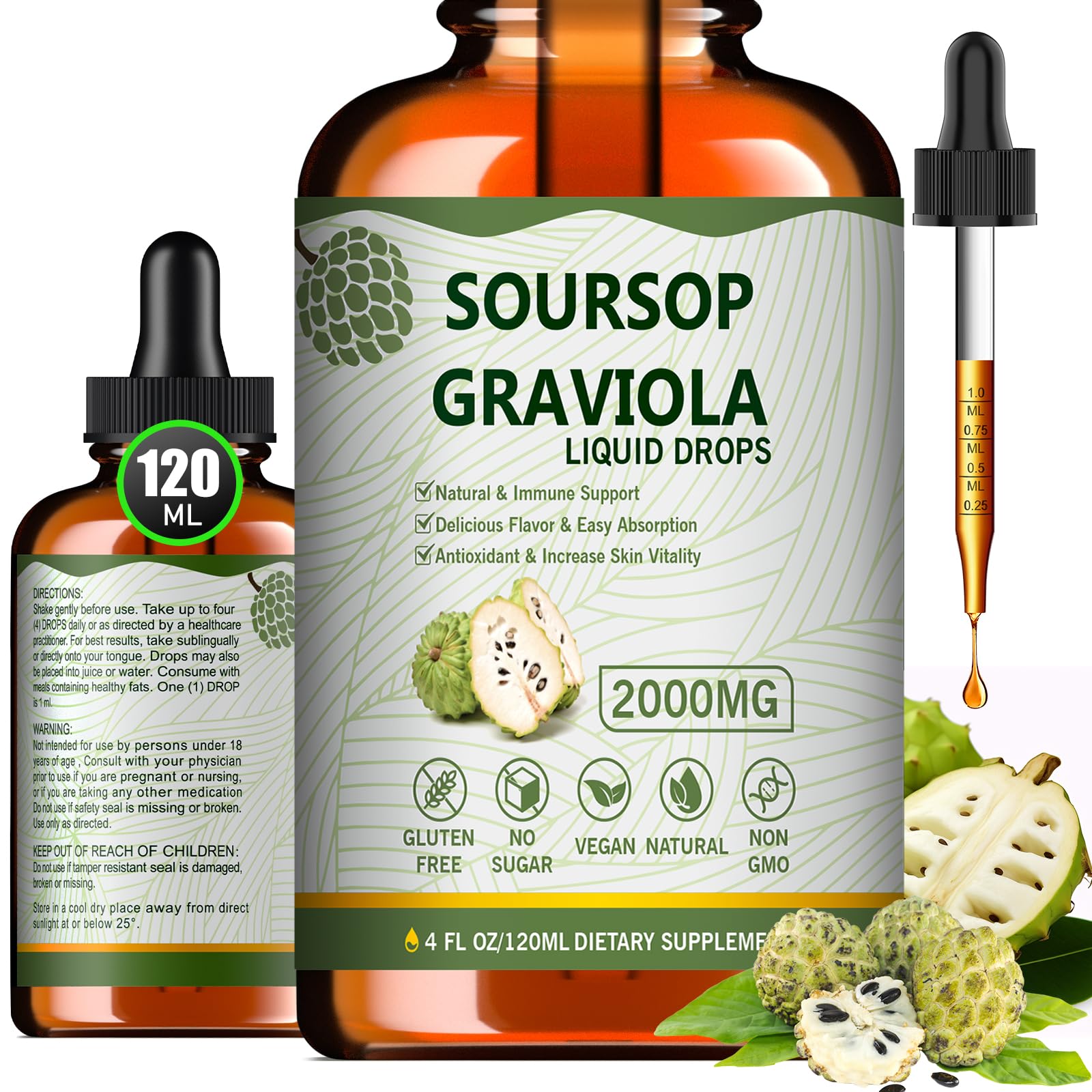 Mosslly botella de gotas de soursop para apoyo al sistema inmune.