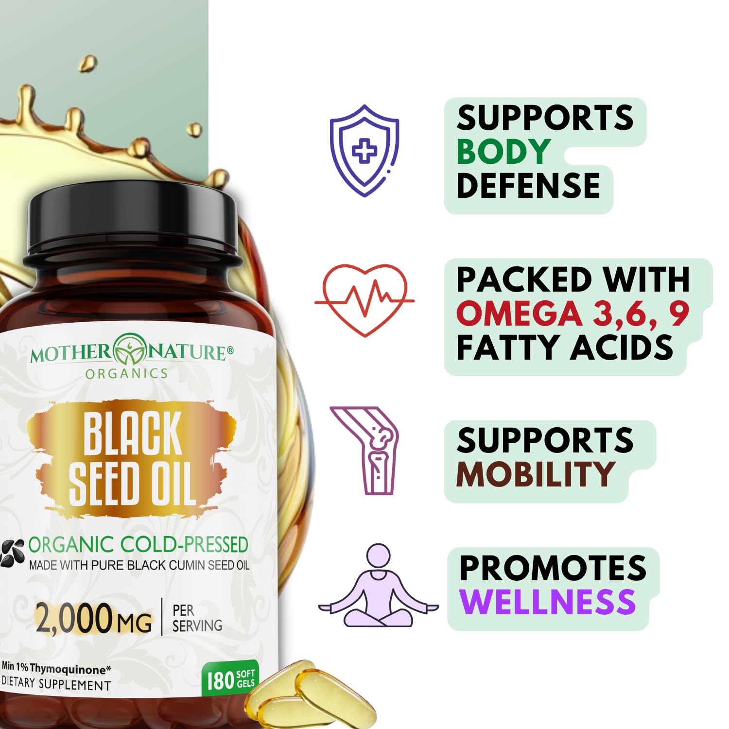 Mother Nature Organics hecho en EE.UU. con gelatina bovina.