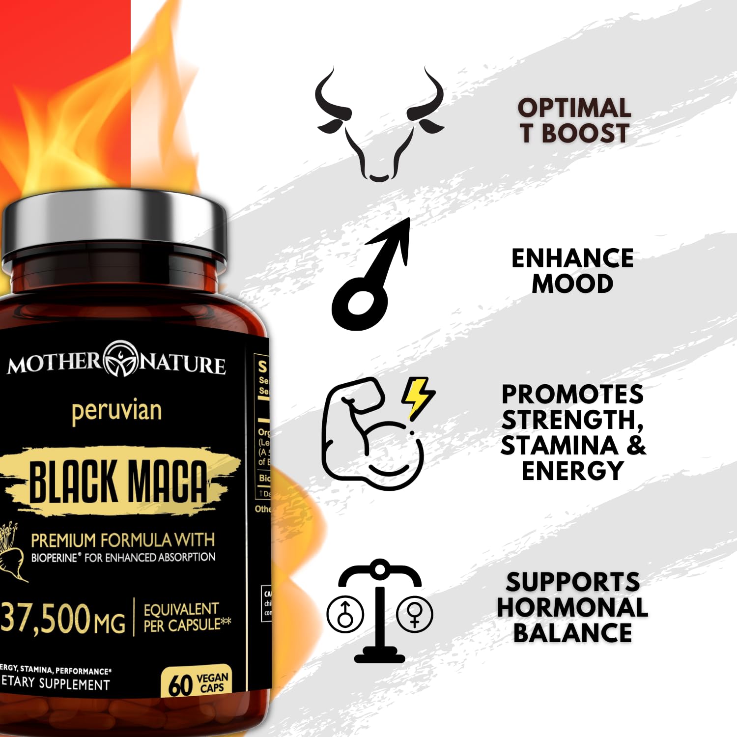 Mother Nature Organics cápsulas de maca negra para energía sostenida