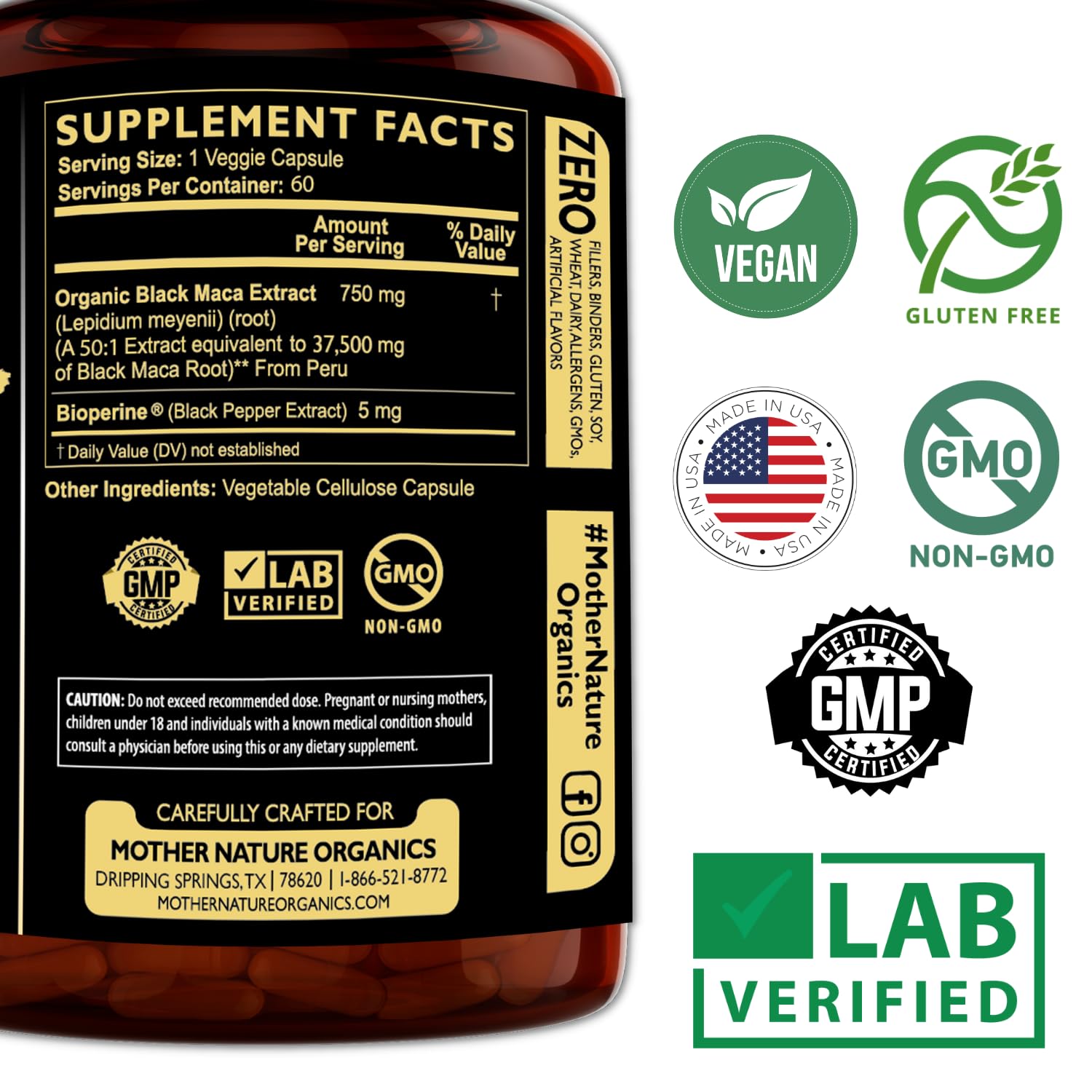 Mother Nature Organics ingrediente clave maca peruana negra 50:1