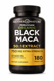 Mother Nature Organics maca negra extracto 50:1, cápsulas para energía sostenida.