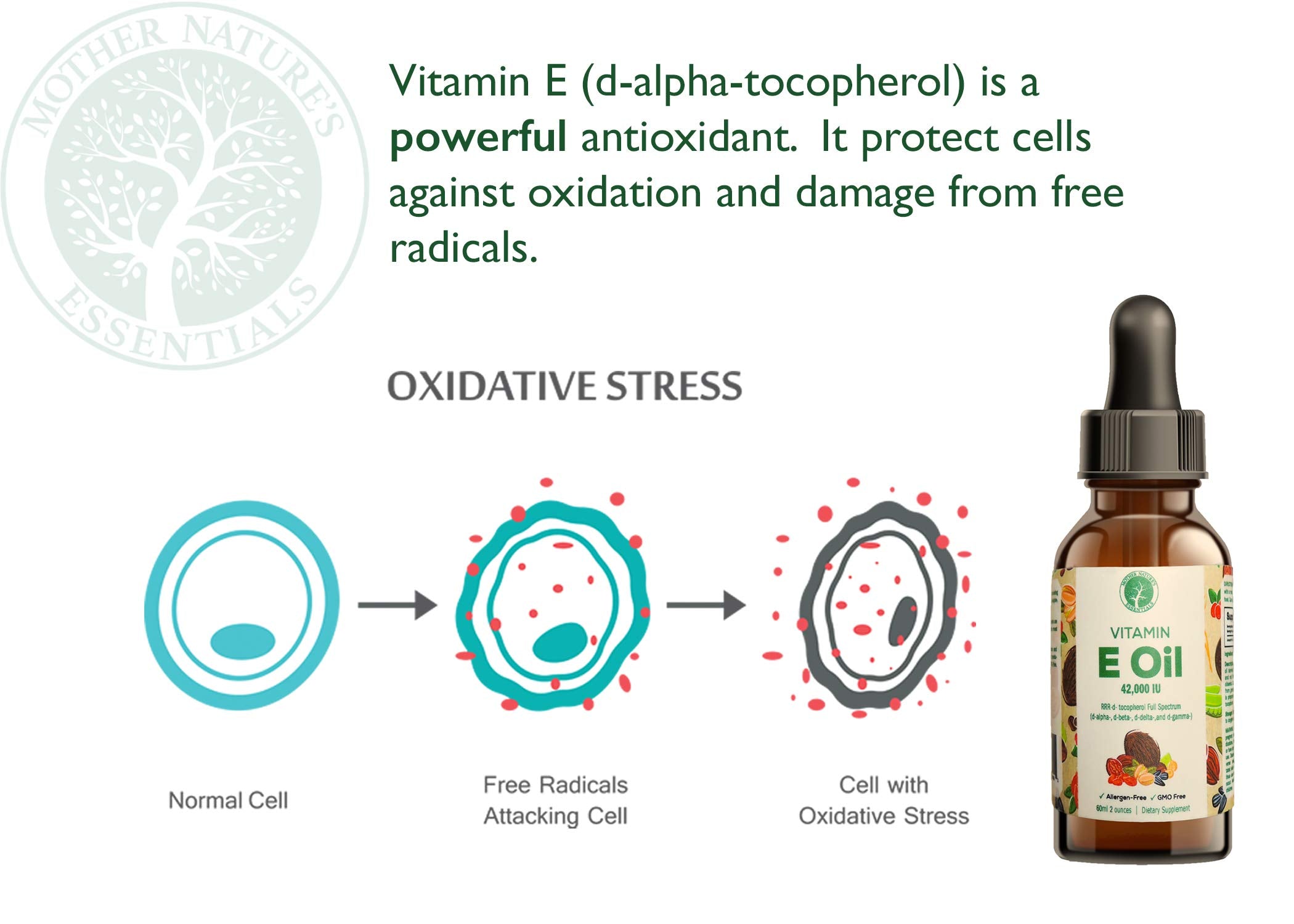 Mother Nature's Essentials Vitamina E 21000UI, gotero para aplicación precisa