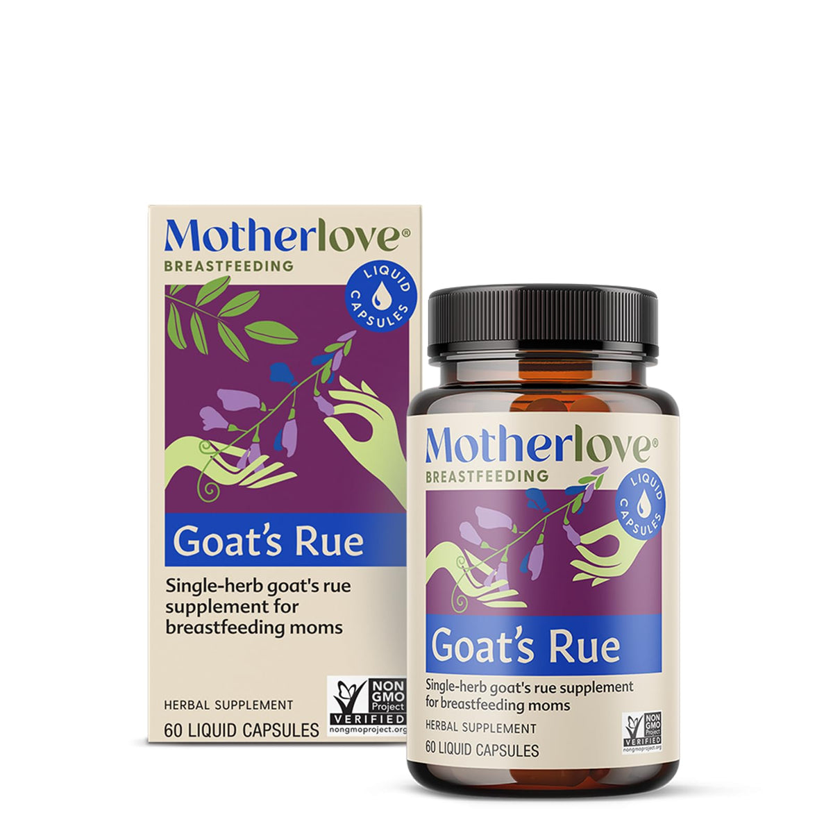 Motherlove ruda cabra-bote: envase con cápsulas líquidas para apoyo a la lactancia.