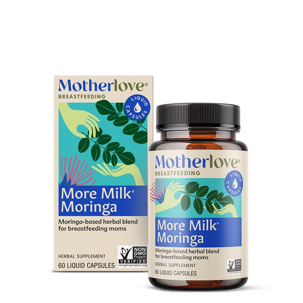 Motherlove Más Leche Moringa: botella con dosis para uso diario y apoyo a la lactancia.