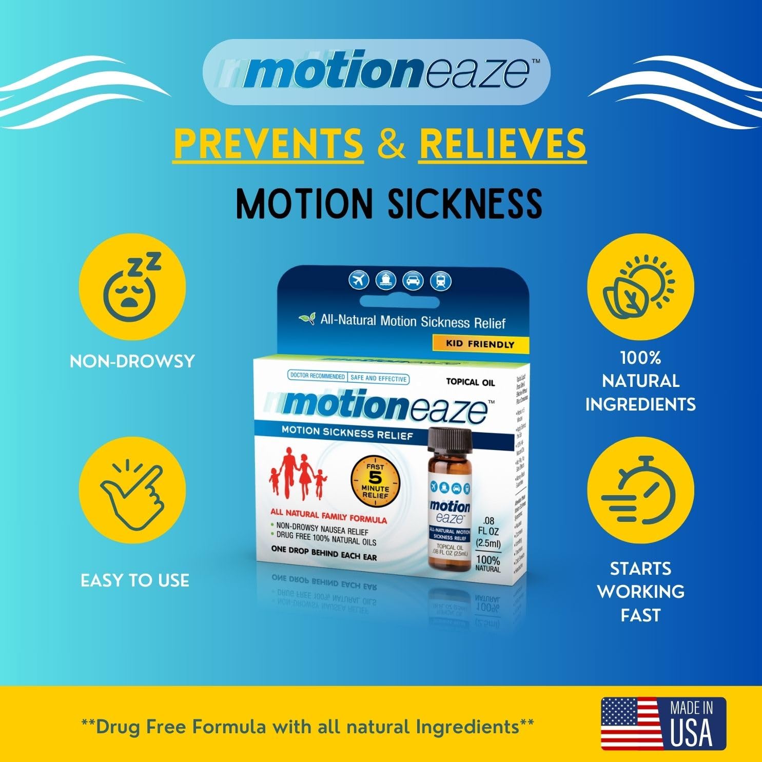 MotionEaze: persona sonriente tras posible alivio del mareo