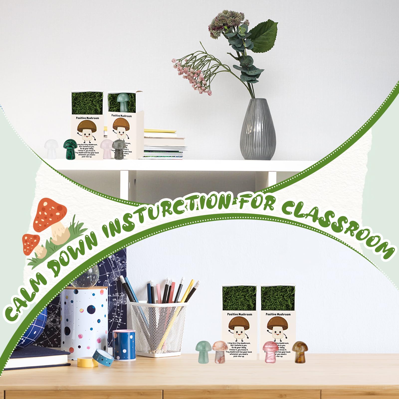 Motipuns conjunto hongo cristal, 20 unidades para regalo o decoración.