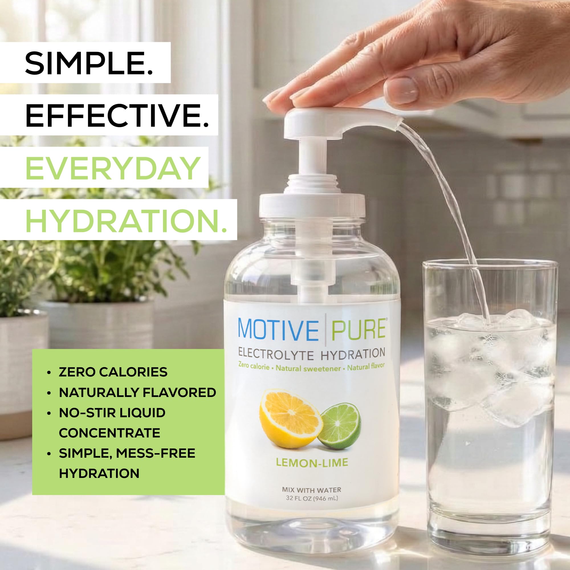 MOTIVE PURE: etiqueta limón-lima, sabor natural para refrescar.