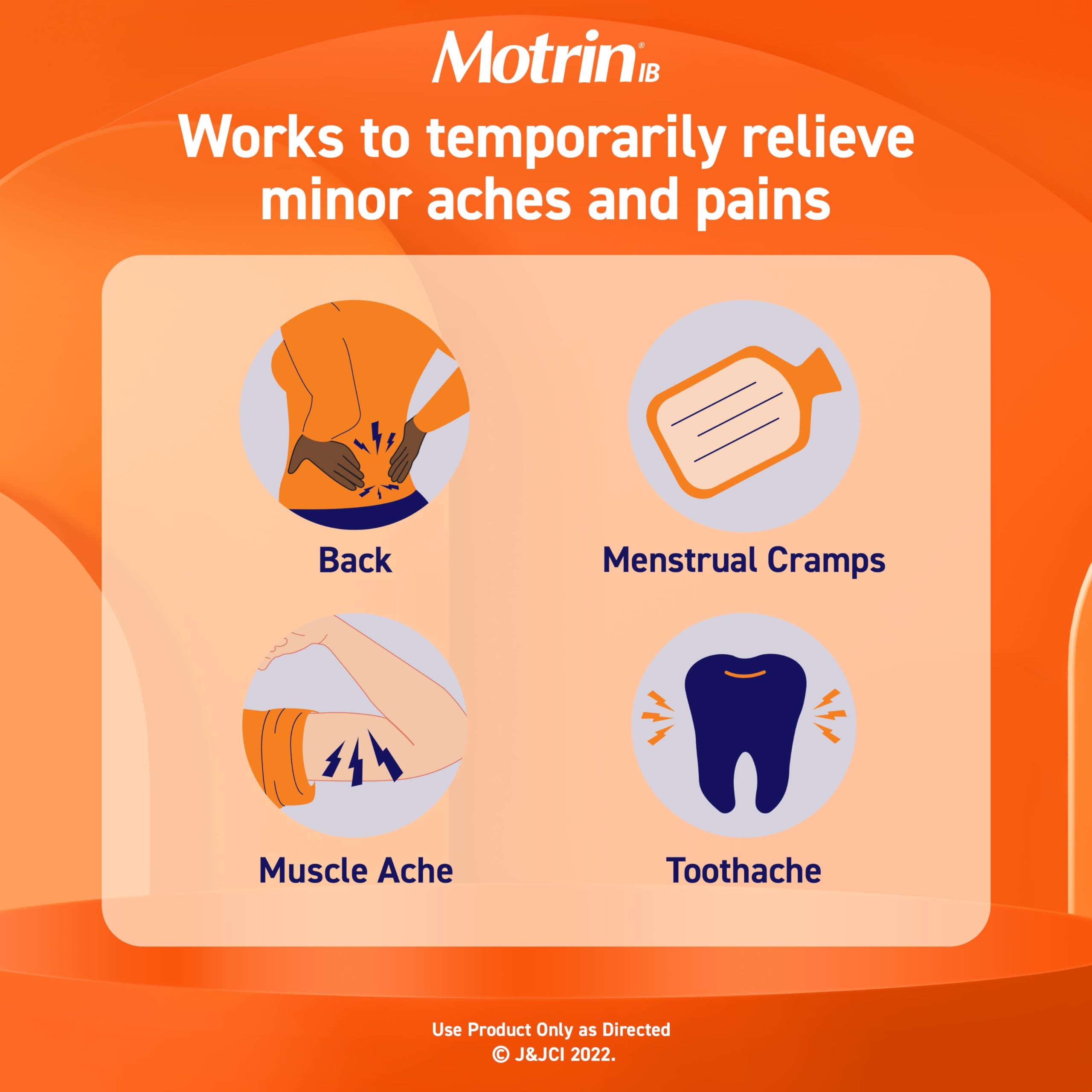 Motrin IB tabletas 200 mg para dolor de cabeza, espalda y articulaciones.