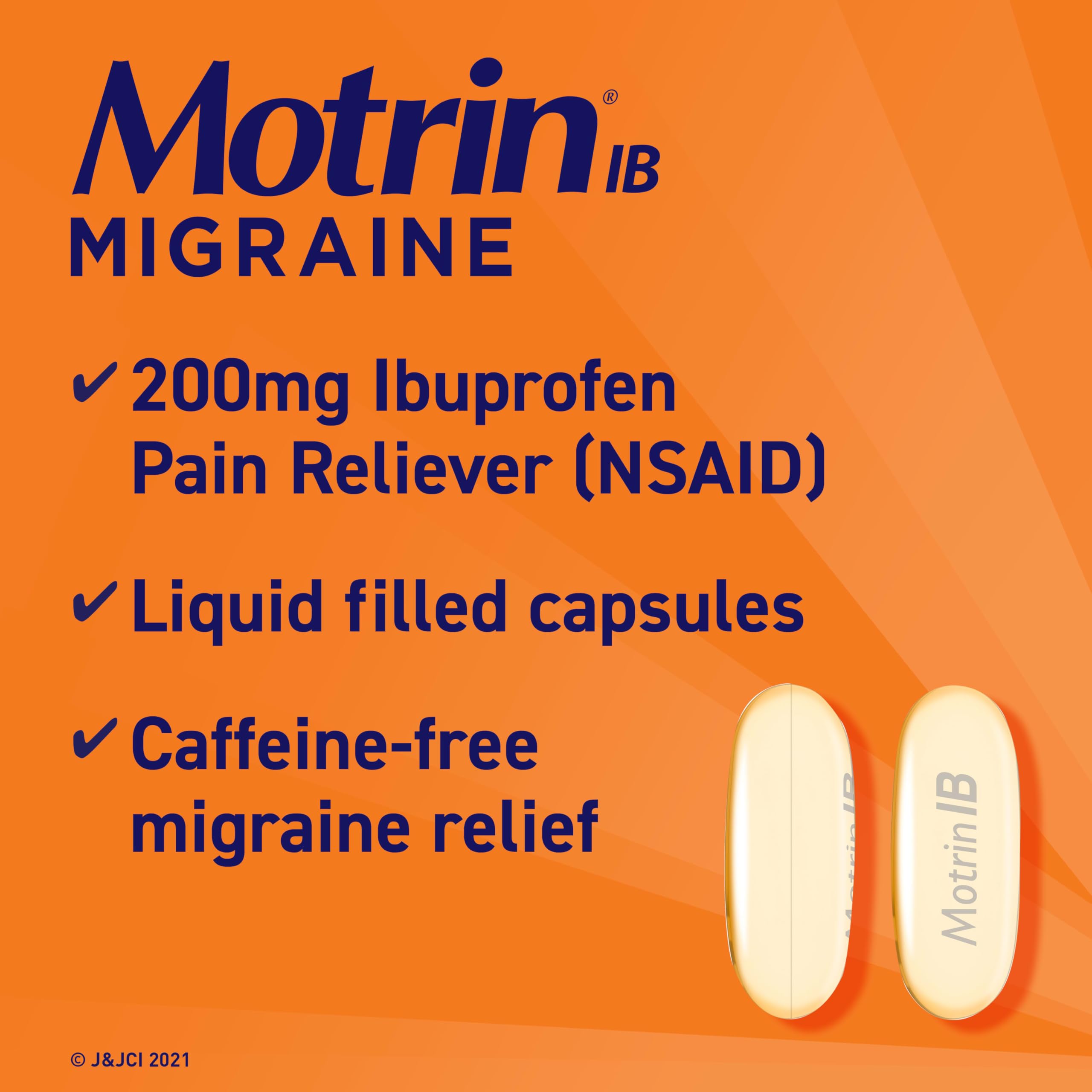 Motrin IB Migraine Relief sin cafeína, opción libre de estimulantes