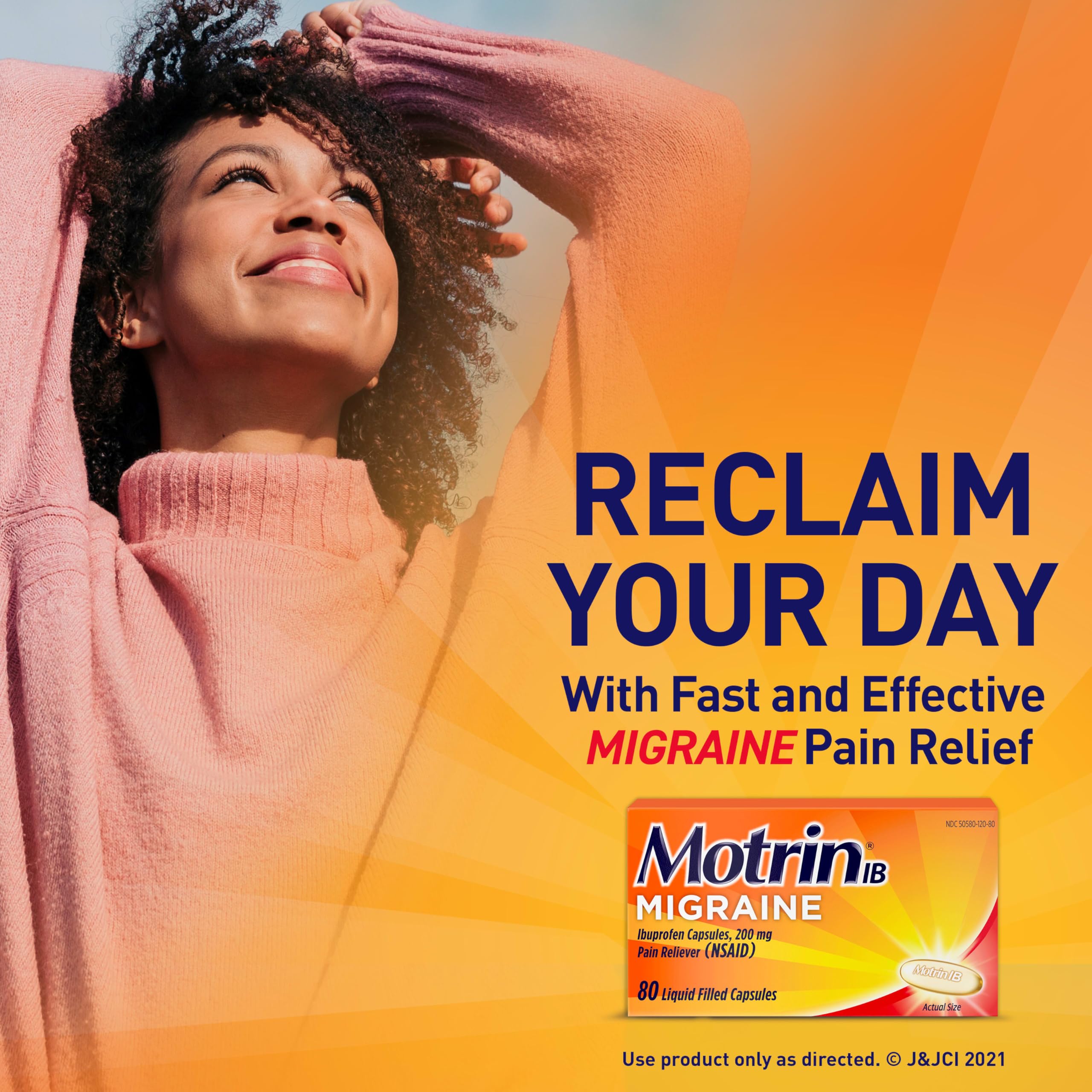 Motrin IB Migraine Relief, fórmula sin colorantes para migraña diaria