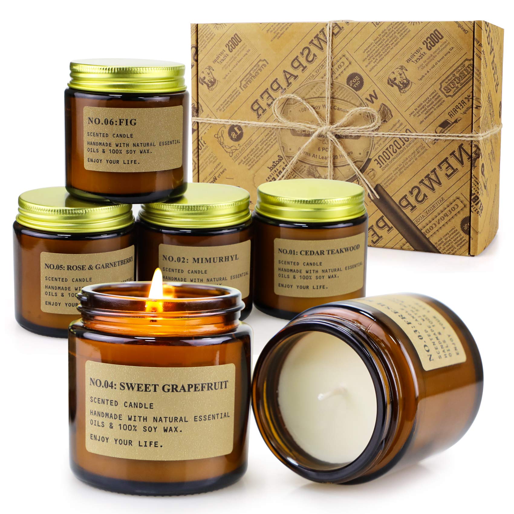 MOULENGGU set de 6 velas en vaso ámbar para ambientación duradera.