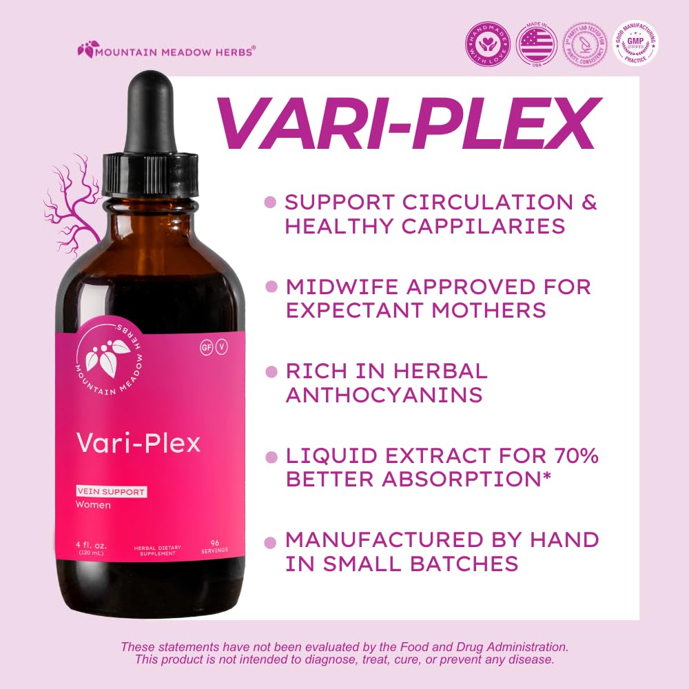 Vari-Plex de Mountain Meadow Herbs, etiqueta-clara, muestra extractos vegetales para la circulación.