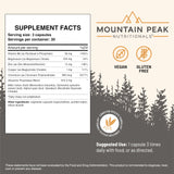 Mountain Peak Nutritionals glicémica fórmula: etiqueta con ingredientes clave.