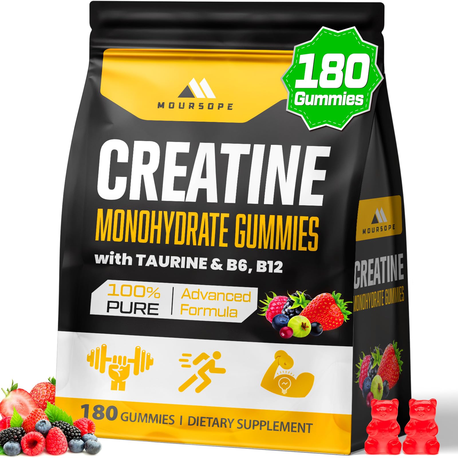 Moursope Creatina Monohidrato Gominolas: bote abierto para energía sostenida durante el entrenamiento.