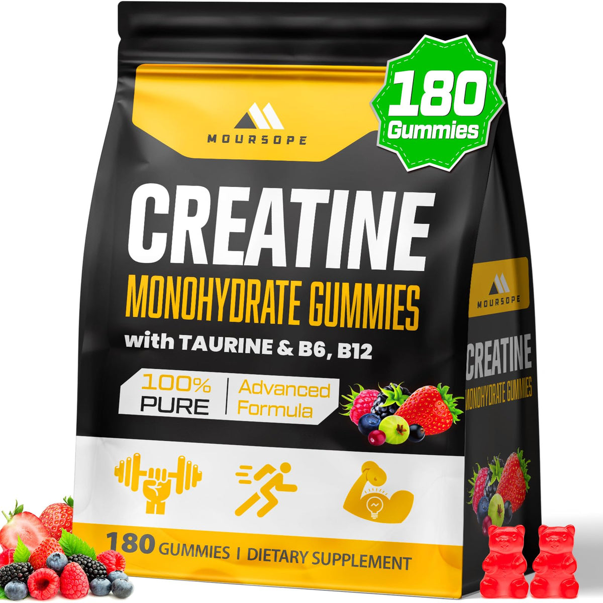 Moursope Creatina Monohidrato Gominolas: bote abierto para energía sostenida durante el entrenamiento.