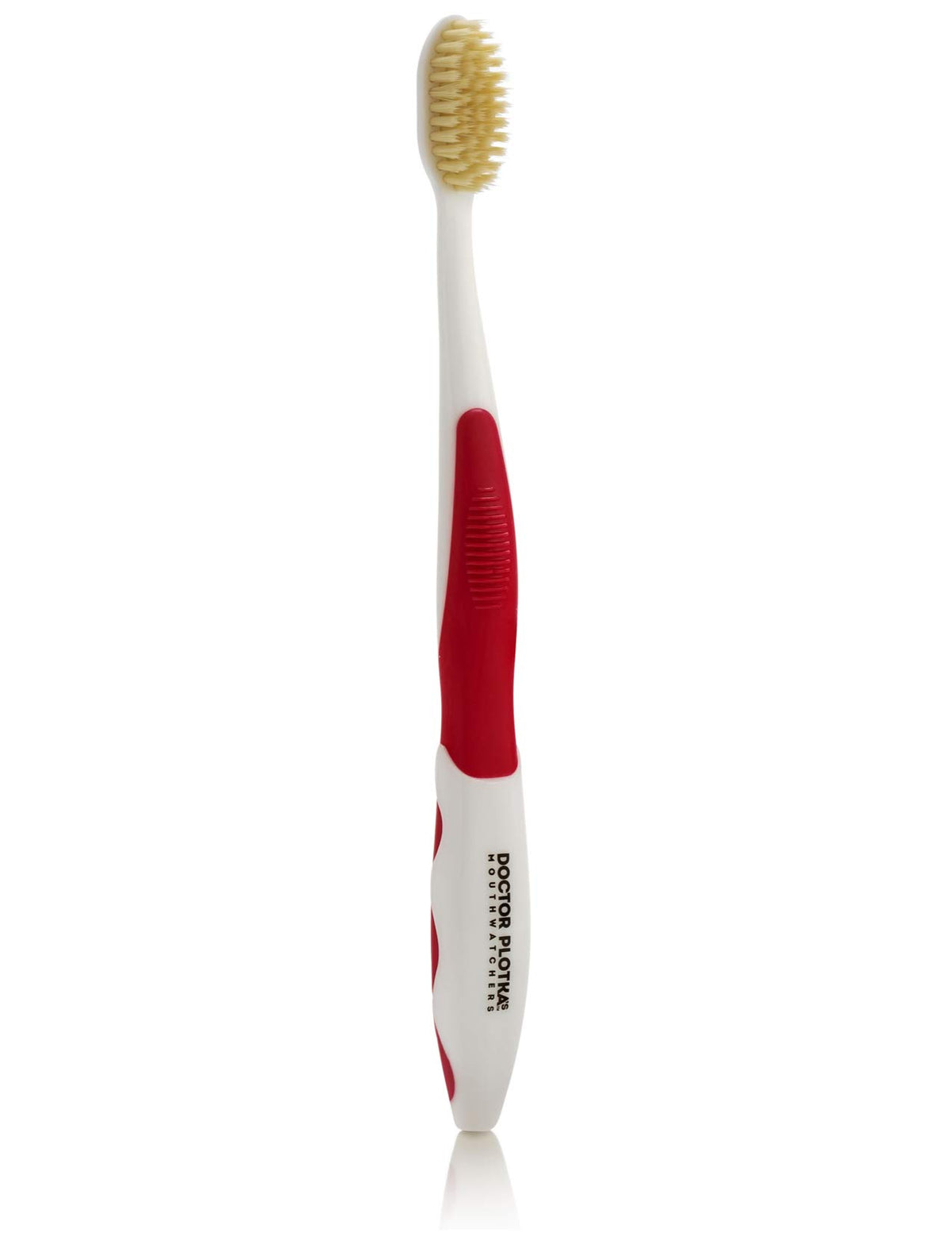 Cepillo MOUTHWATCHERS suave rojo para uso diario y limpieza delicada.